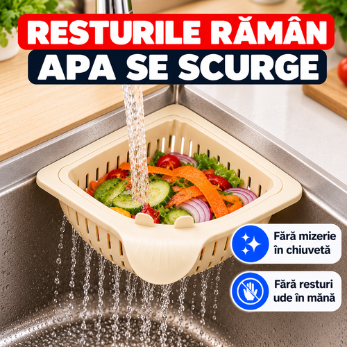 Coș multifuncțional pentru chiuvetă – colectează resturi și scurge legume