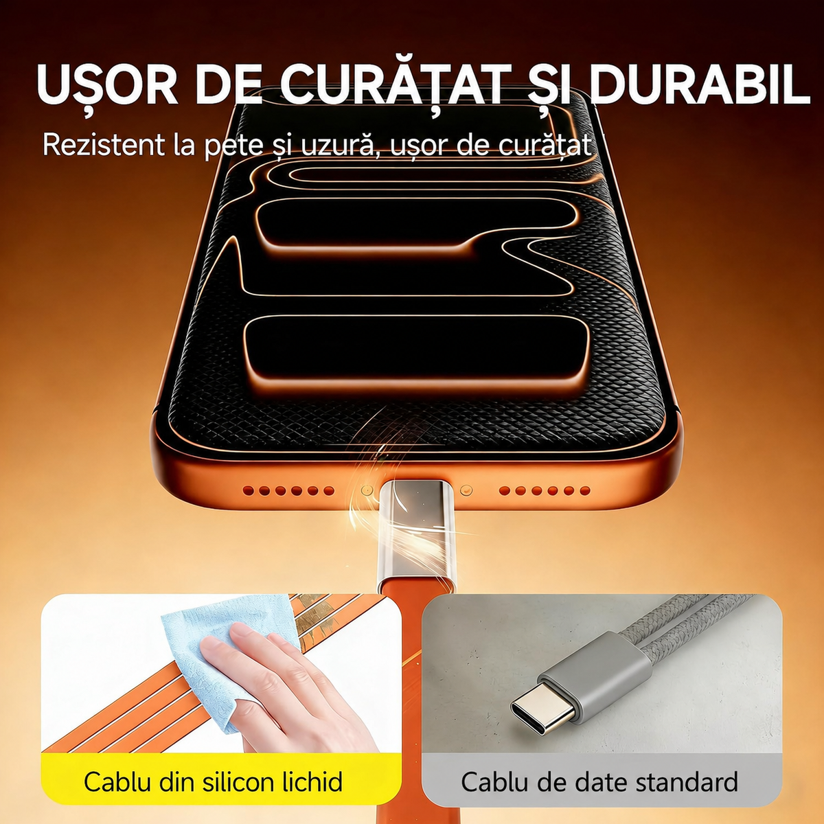 Cablu FastCharge 2-in-1 cu Stand pentru Telefon și Tabletă – USB-C 240W